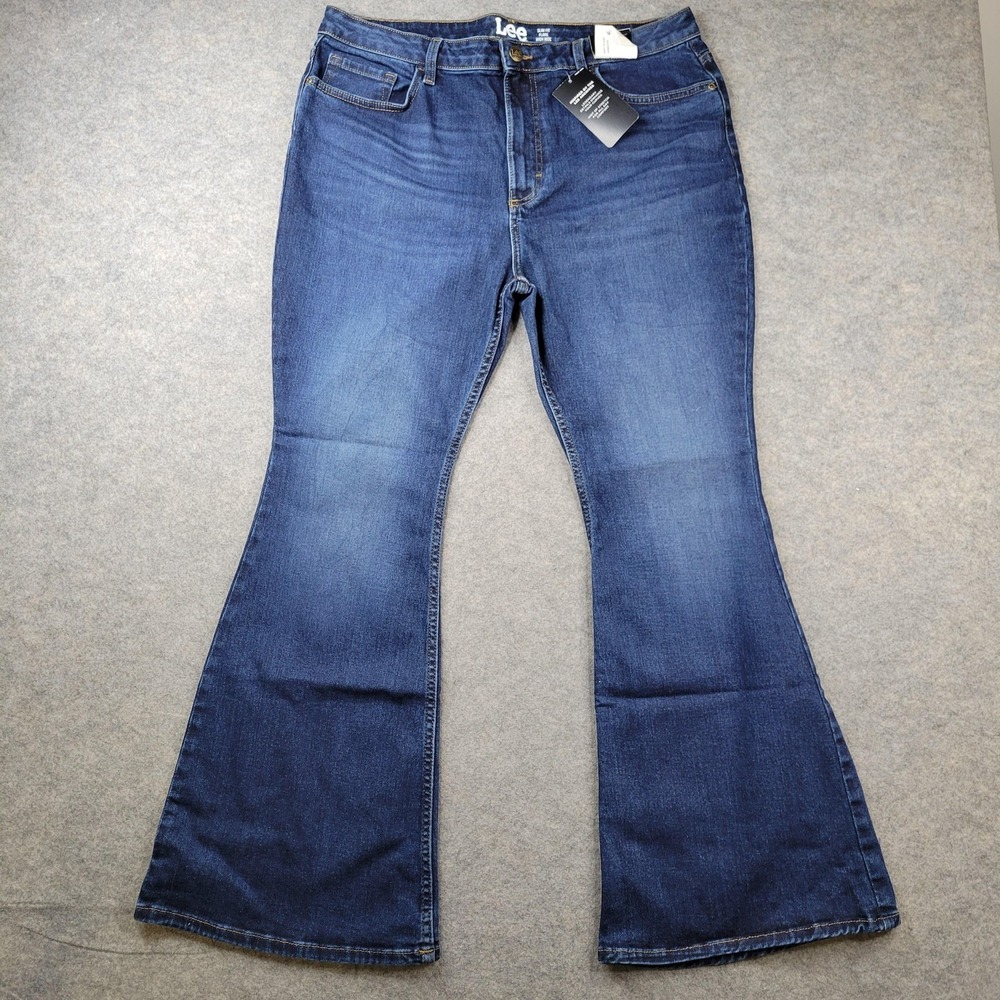 Lee Jeans Womens 18P Blue Medium Wash‎ High Rise Slim Flare Stretch Denim Petite